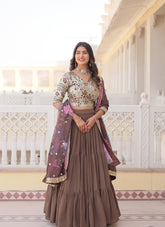 Faux Georgette Beige Colour Party Wear Lehenga Choli